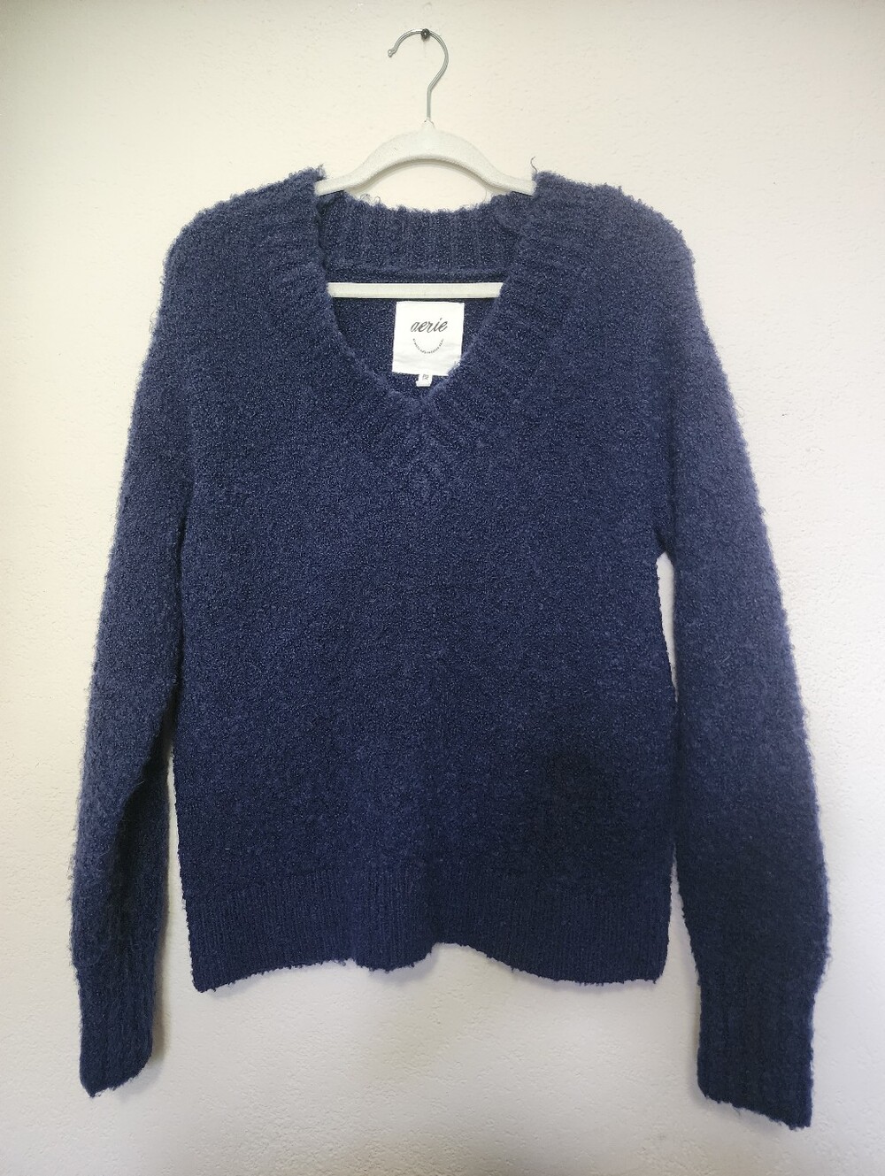 aerie Navy Blue Fuzzy V-Neck Sweater